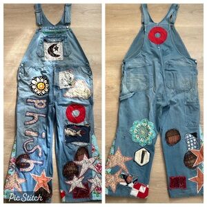 Phish Upcycled Patchwork Hippie Overalls